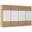 SCHWEBETÜRENSCHRANK 361/235/68 cm 4-türig Weiß, Eiche Artisan  - Chromfarben/Weiß, KONVENTIONELL, Glas/Holzwerkstoff (361/235/68cm) - Novel