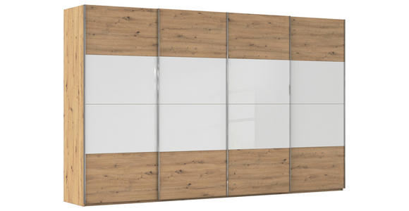 SCHWEBETÜRENSCHRANK 361/235/68 cm 4-türig Weiß, Eiche Artisan  - Chromfarben/Weiß, KONVENTIONELL, Glas/Holzwerkstoff (361/235/68cm) - Novel