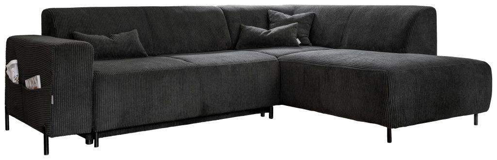 ECKSOFA in Cord Dunkelgrau  - Dunkelgrau/Schwarz, Textil/Metall (250/192cm) - MID.YOU