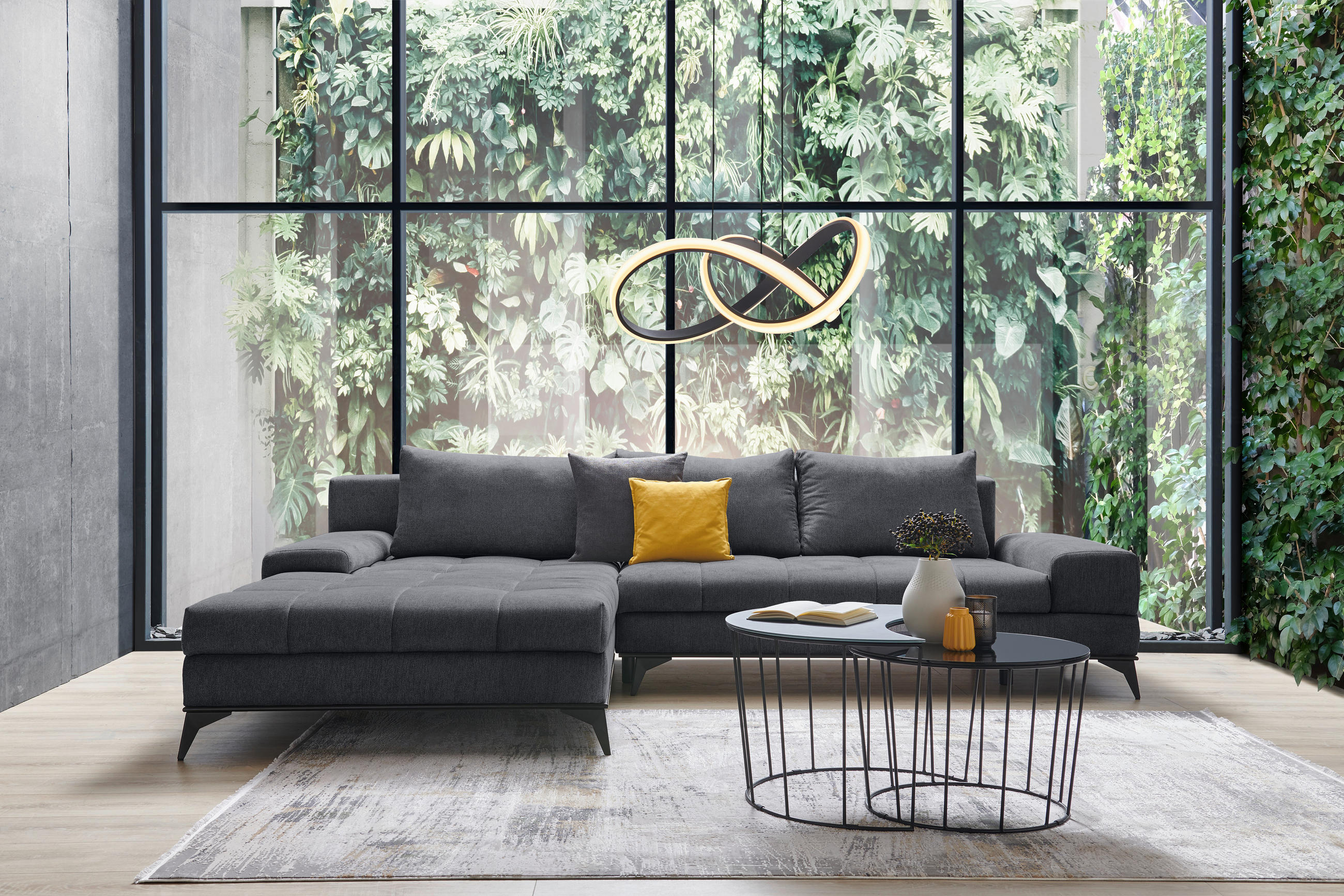 ECKSOFA in Webstoff Graphitfarben  - Schwarz/Graphitfarben, Design, Textil/Metall (212/315cm) - Carryhome