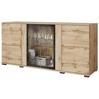 SIDEBOARD Caro  in 150/69,7/39,5 cm  - Eiche Wotan/Schwarz, Design, Glas/Holzwerkstoff (150/69,7/39,5cm) - P & B