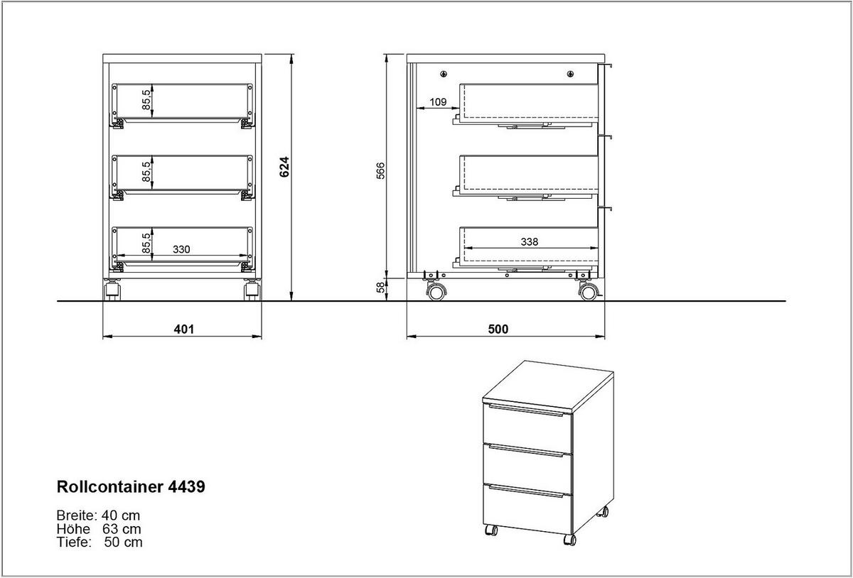ROLLCONTAINER 40/63/50 cm  - Kaschmir/Eichefarben, Design, Holzwerkstoff/Kunststoff (40/63/50cm) - Germania