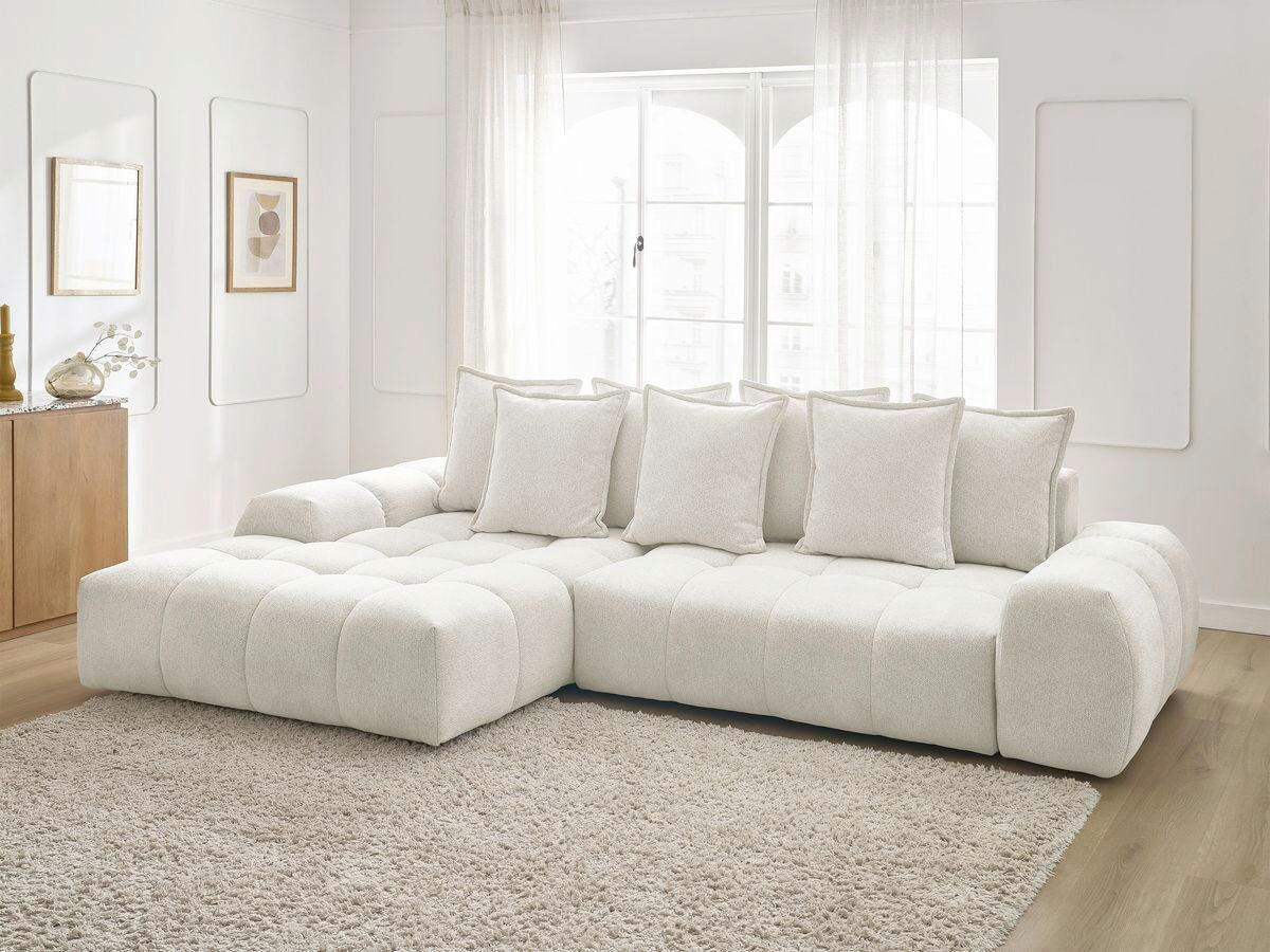 ECKSCHLAFSOFA EVEREST  mit Rücken echt, Armteil links, Armteil rechts Flachgewebe Weiß  - Schwarz/Weiß, MODERN, Kunststoff/Textil (180/318cm) - Livetastic