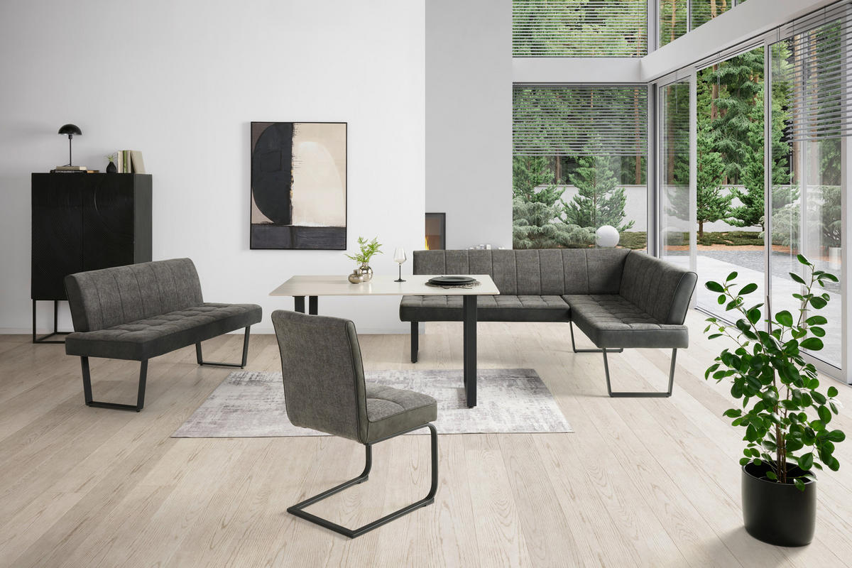 SITZBANK 140/86/70 cm Mikrofaser, Leinenoptik Grau, Schwarz  - Schwarz/Grau, KONVENTIONELL, Textil/Metall (140/86/70cm) - MID.YOU