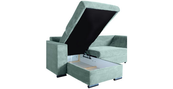 ECKSOFA Salbeigrün Cord Zierkissen, Rückenkissen, Bettkasten, Schlaffunktion, Rücken echt, Liegefläche im Originalstoff  - Salbeigrün/Schwarz, KONVENTIONELL, Textil/Metall (168/258cm) - Carryhome