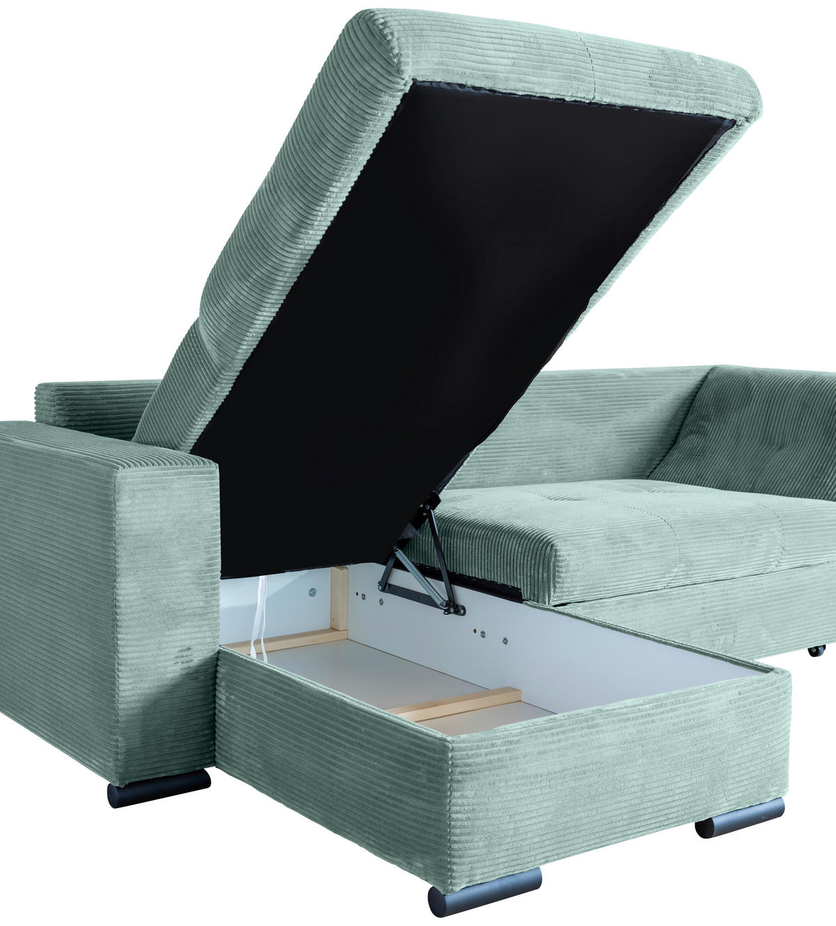 ECKSOFA in Cord Salbeigrün  - Salbeigrün/Schwarz, KONVENTIONELL, Textil/Metall (168/258cm) - Carryhome
