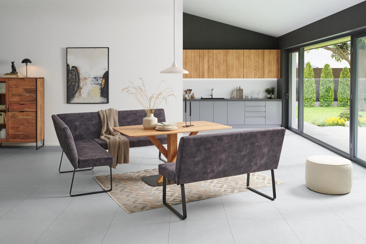 ECKBANK 155/197 cm Samt Dunkelgrau   - Dunkelgrau/Schwarz, LIFESTYLE, Textil/Metall (155/197cm) - MID.YOU