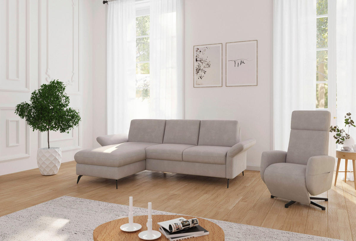 ECKSOFA ROCHELLE E Greige Flachgewebe  - Greige/Schwarz, KONVENTIONELL, Textil/Metall (164/251cm) - Sit & More