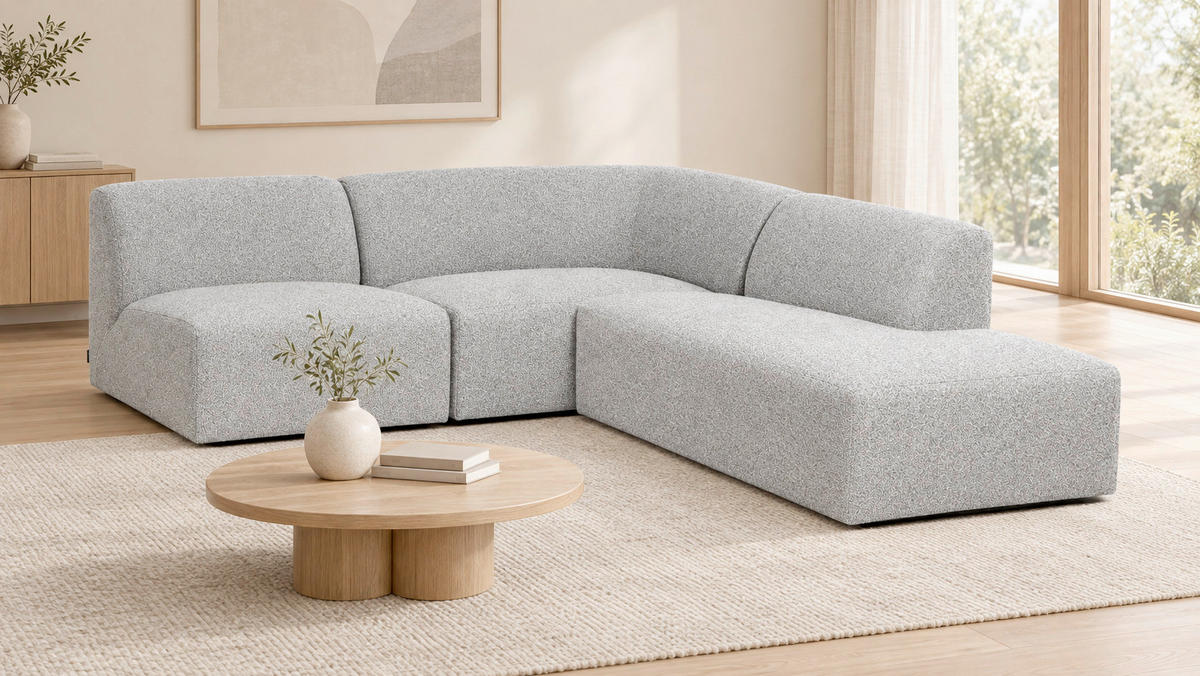ECKSOFA Hector Hellgrau  - Hellgrau/Schwarz, Design, Textil (214/232cm) - Livetastic