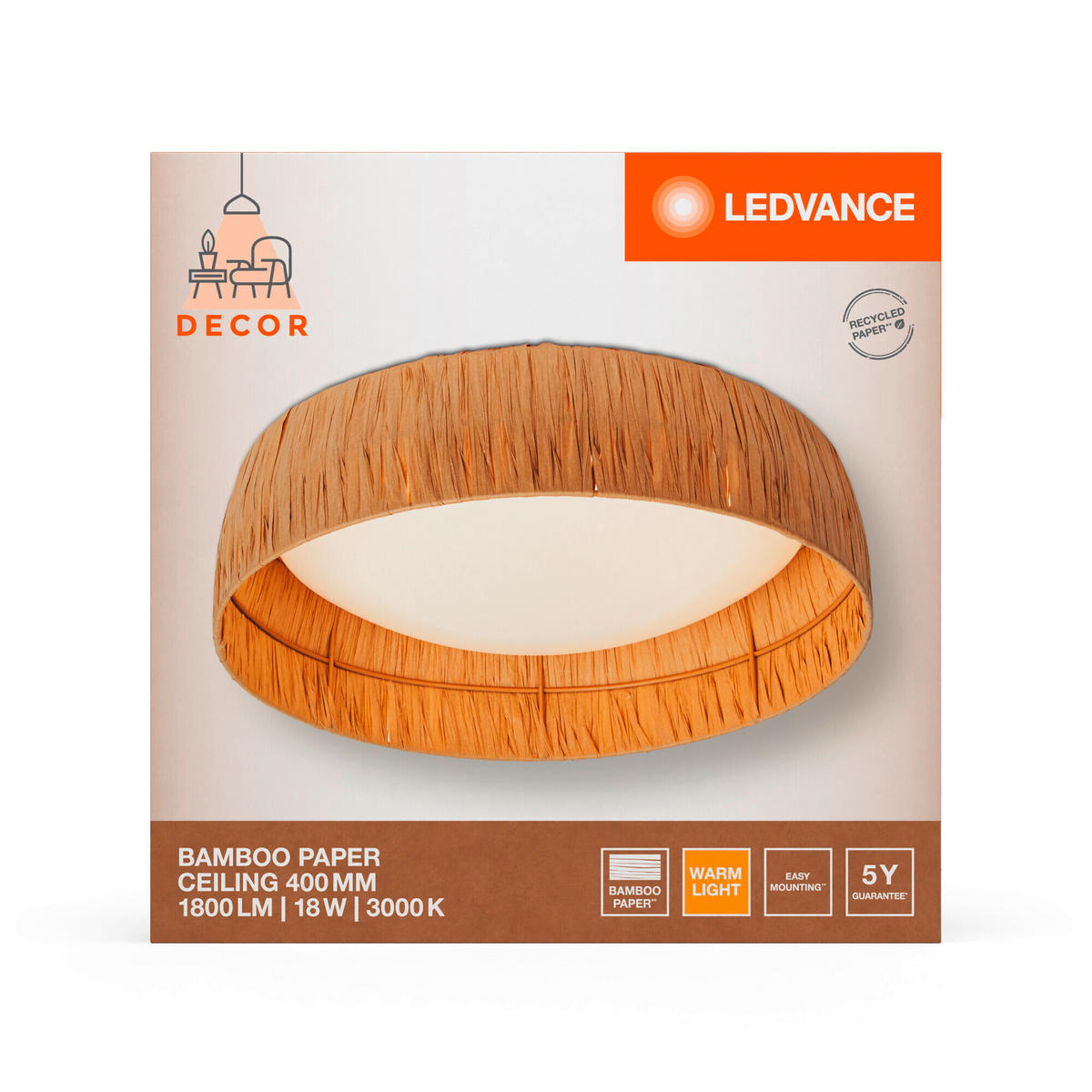 LED-DECKENLEUCHTE 40/12 cm   - Braun, Natur, Naturmaterialien/Metall (40/12cm) - Ledvance