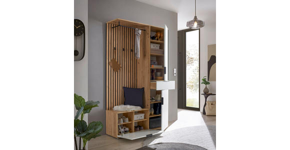 GARDEROBE in 122/195/35 cm - Weiß/Eiche Artisan, Design, Glas/Holzwerkstoff (122/195/35cm) - Xora