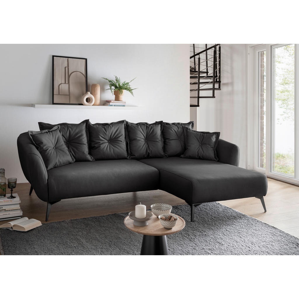 Thumbnail - Livetastic Ecksofa, Schwarz, Textil, 4-Sitzer, Füllung: Schaumstoff, L-Form, Ottomane rechts, 277x162 cm, Made in EU, Rü...