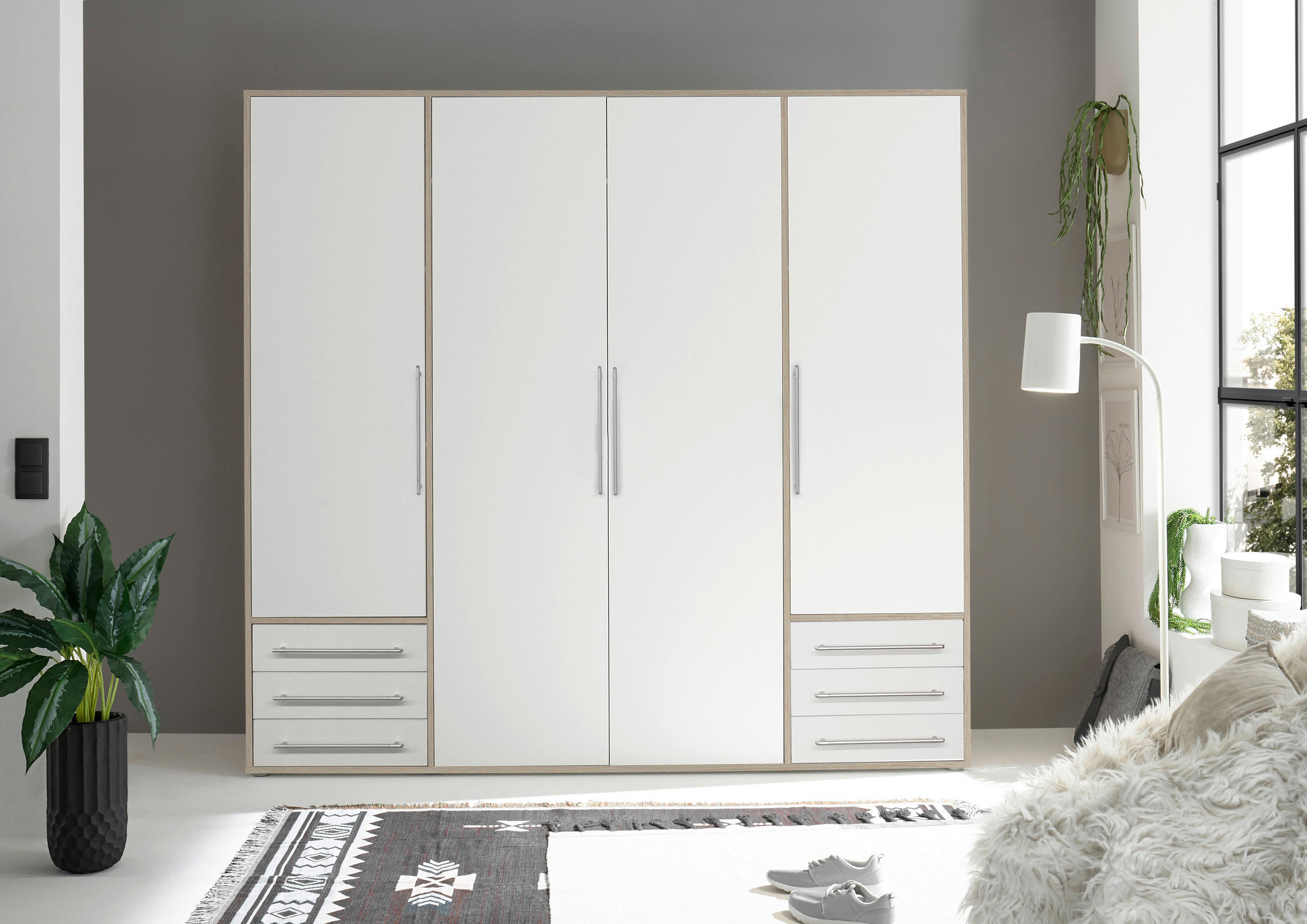 DREHTÜRENSCHRANK in Weiss, Eiche San Remo  - Weiss/Silberfarben, Modern, Holzwerkstoff/Kunststoff (206/194/58cm) - Livetastic