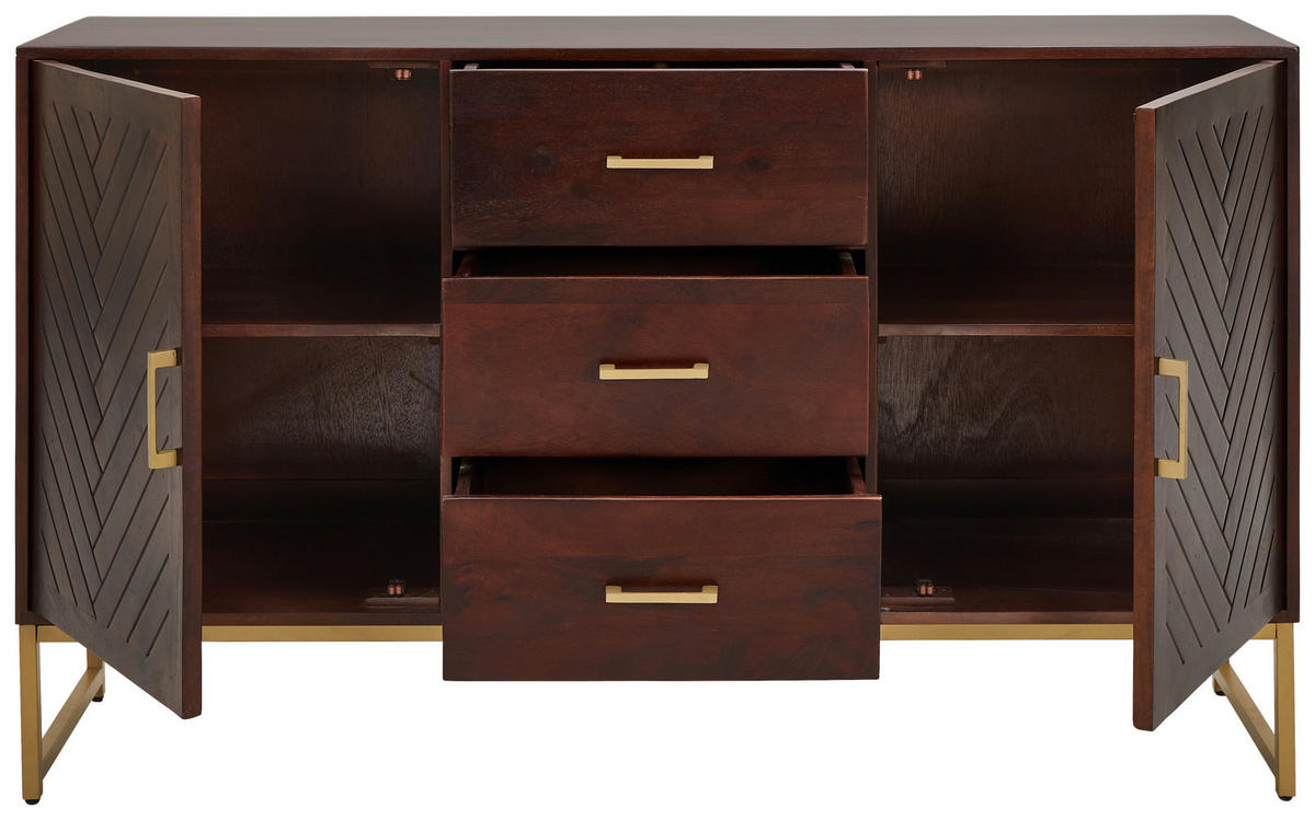 SIDEBOARD  in 145/85/40 cm  - Goldfarben/Walnussfarben, Natur, Holz/Metall (145/85/40cm) - MID.YOU