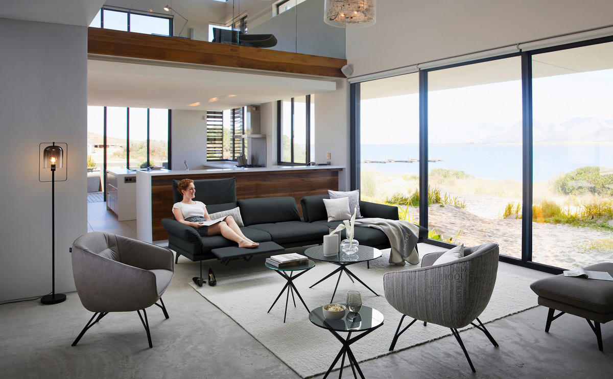 ECKSOFA Posh in Echtleder Dunkelgrün  308/173 cm  - Dunkelgrün/Anthrazit, Design, Leder/Metall (308/173cm) - Joop!