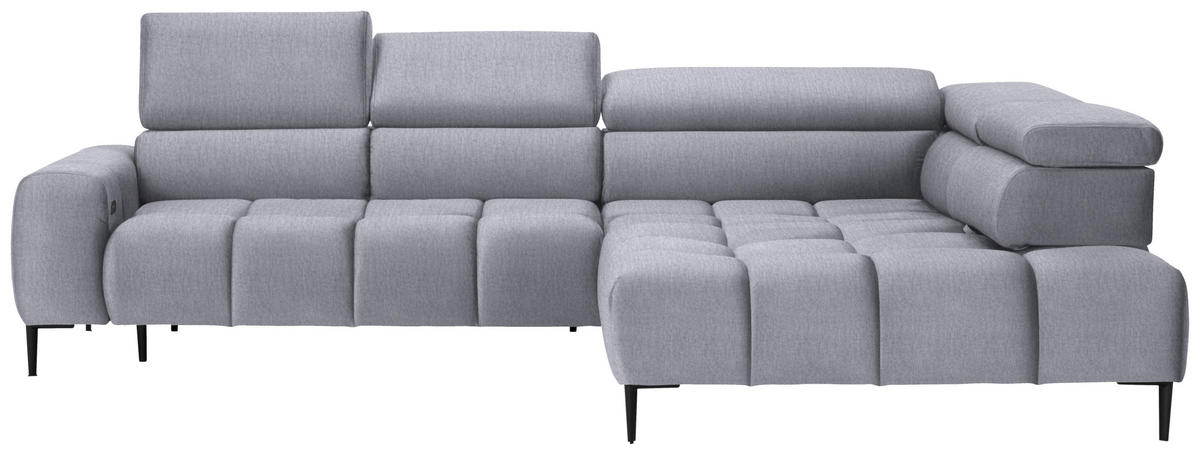 ECKSOFA in Samt, Webstoff Hellgrau  - Hellgrau/Schwarz, Design, Textil/Metall (300/216cm) - Welnova