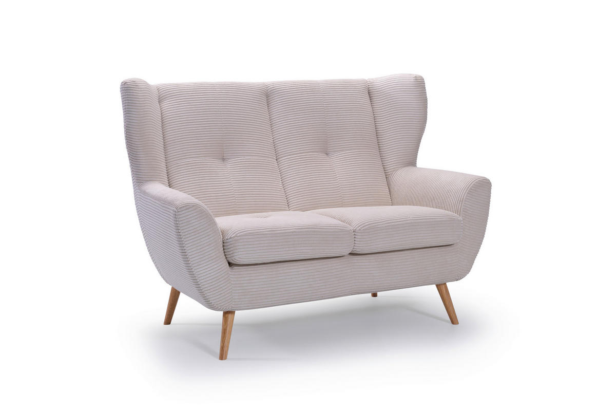 2-SITZER-SOFA in Cord Creme  - Eichefarben/Creme, Design, Holz/Textil (140/102/90cm) - Stylife