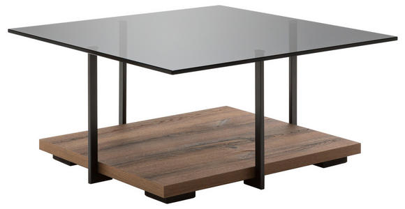 COUCHTISCH in Metall, Glas, Holzwerkstoff 85/85/41 cm - Schwarz/Braun, Design, Glas/Holzwerkstoff (85/85/41cm) - Moderano