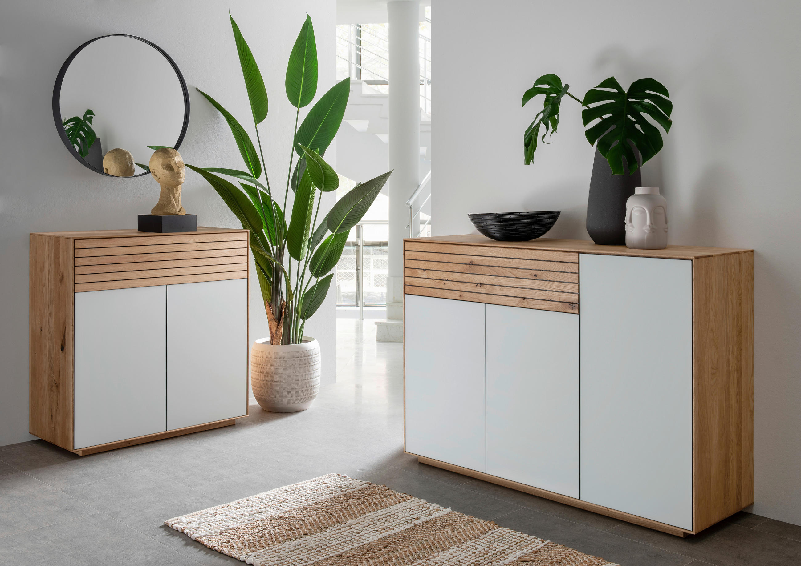 KOMMODE 119/84/37 cm  in Weiß, Wildeiche  - Wildeiche/Weiß, MODERN, Glas/Holz (119/84/37cm) - Linea Natura