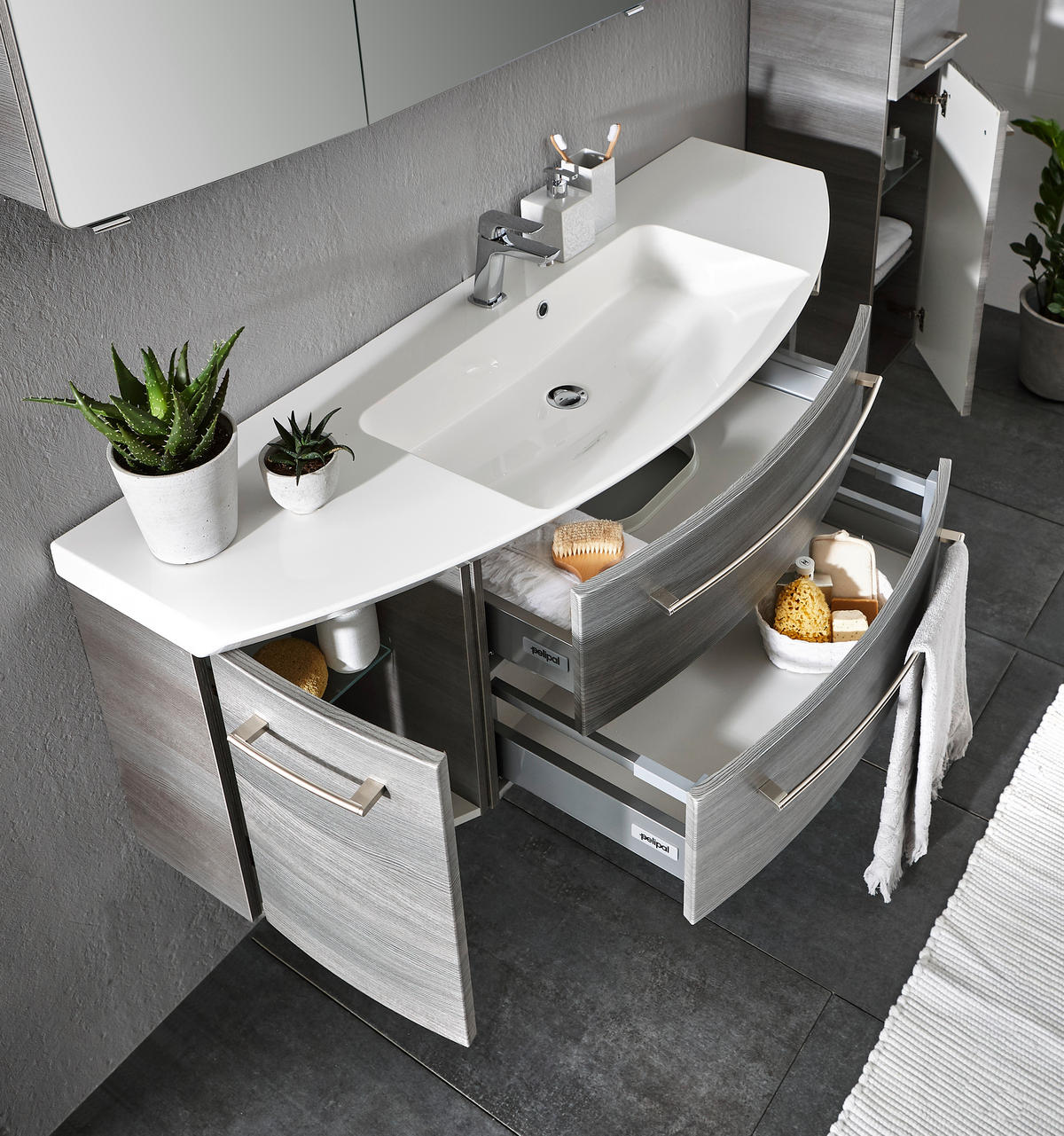 BADEZIMMER  in 141 cm  - Weiß/Grau, KONVENTIONELL, Holzwerkstoff/Stein (141cm) - Sadena