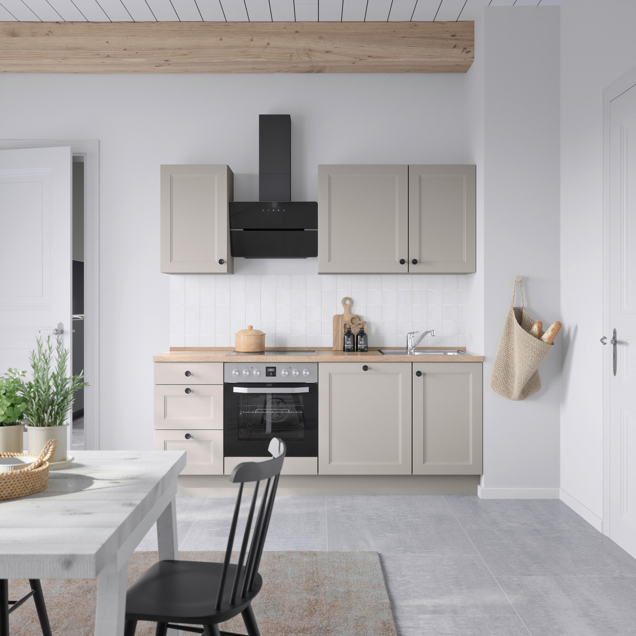 KÜCHENBLOCK 210 cm   in Grau, Eiche dunkel  - Eiche dunkel/Schwarz, MODERN, Holzwerkstoff/Metall (210cm) - Nobilia