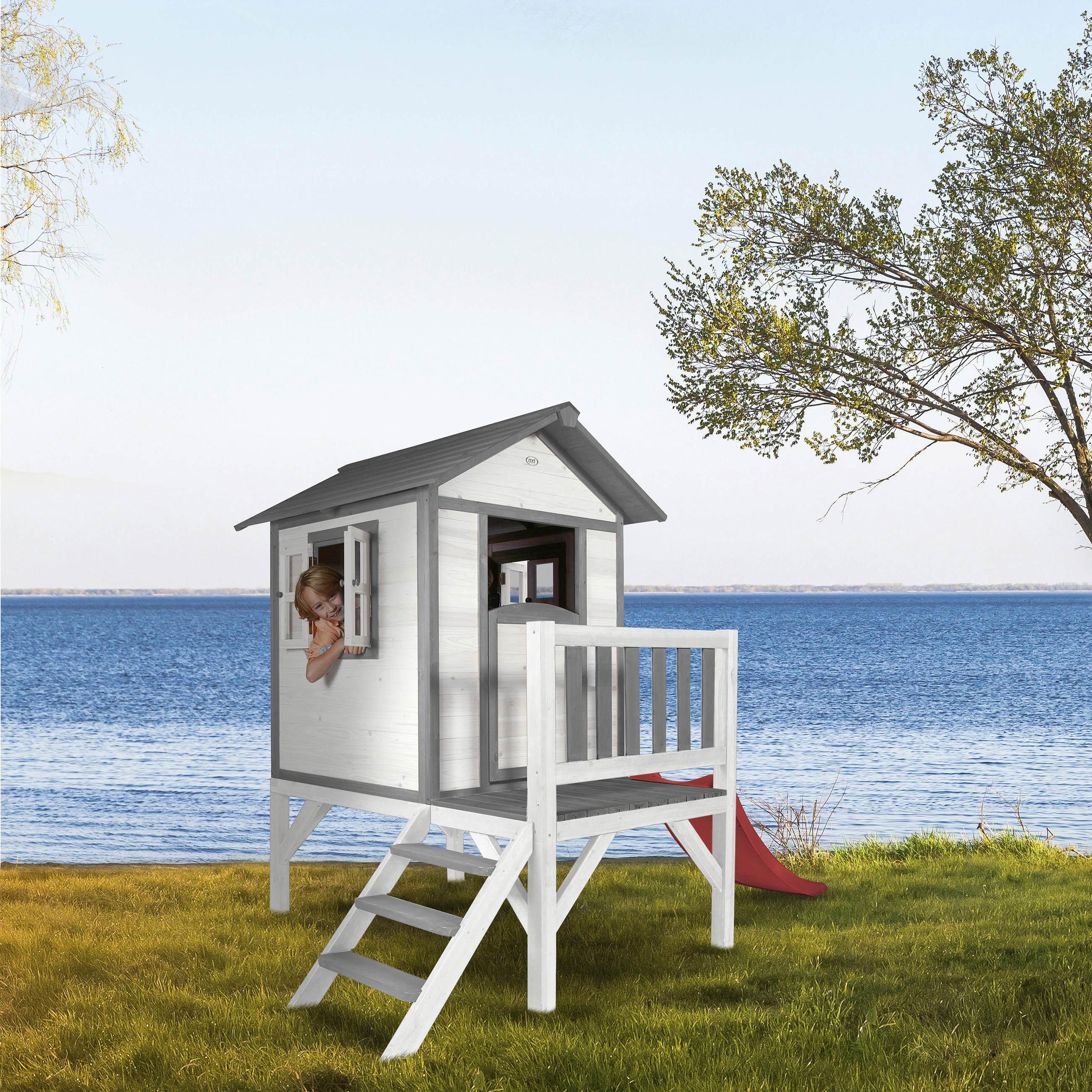 Thumbnail - Ambia Garden Spielhaus, Grau, Rot, Weiß, Holz, Kunststoff, Hemlocktanne, 240x189x167 cm, EN 71, CE, FSC 100%, Outdoor Sp...