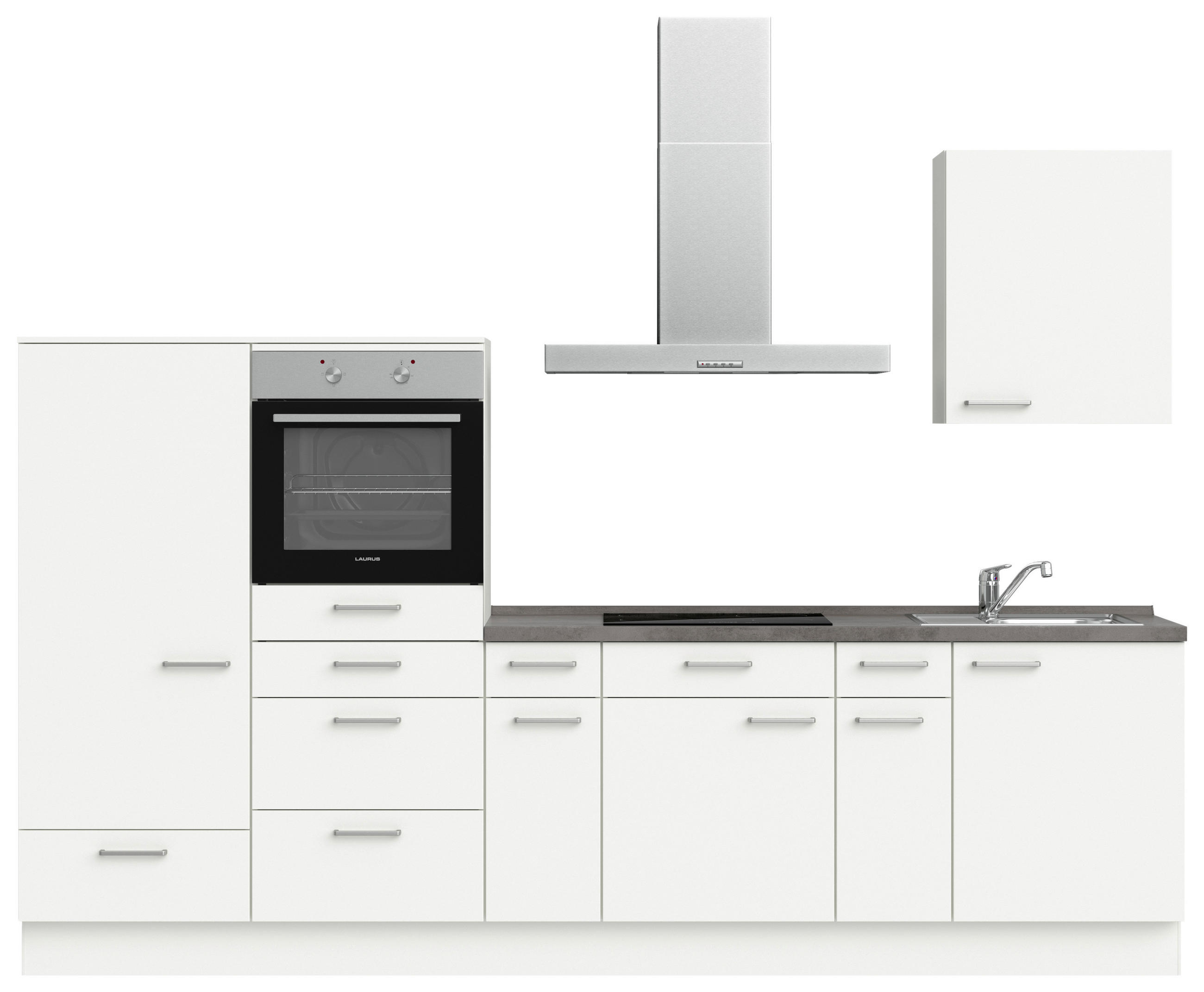 KÜCHENLEERBLOCK 300 cm   in Weiß, Schieferfarben  - Schieferfarben/Edelstahlfarben, MODERN, Holzwerkstoff/Metall (300cm) - Nobilia