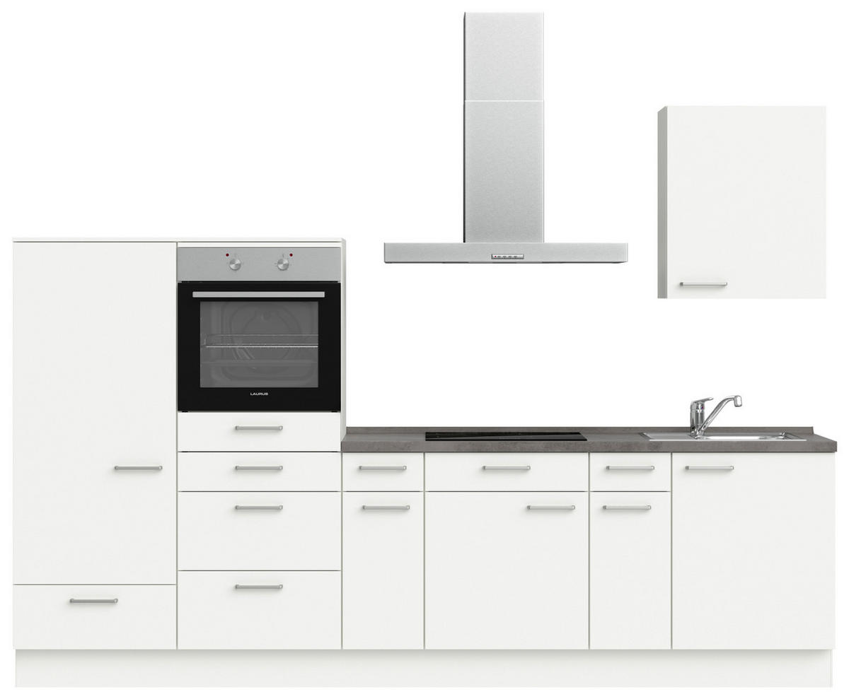 KÜCHENLEERBLOCK 300 cm   in Weiß, Schieferfarben  - Schieferfarben/Edelstahlfarben, MODERN, Holzwerkstoff/Metall (300cm) - Nobilia