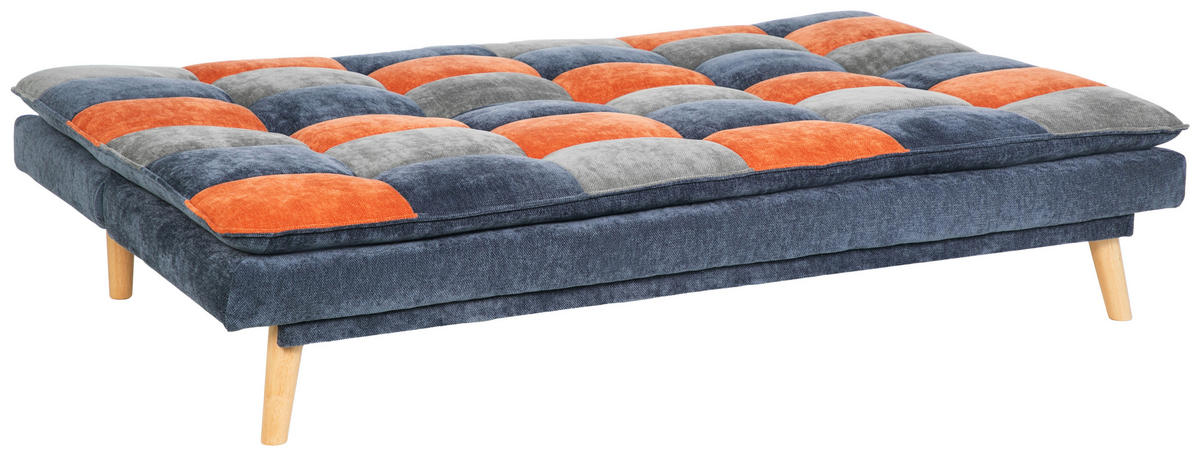 SCHLAFSOFA Chenille Blau, Grau, Orange  - Blau/Naturfarben, Design, Holz/Textil (180/77/91cm) - MID.YOU