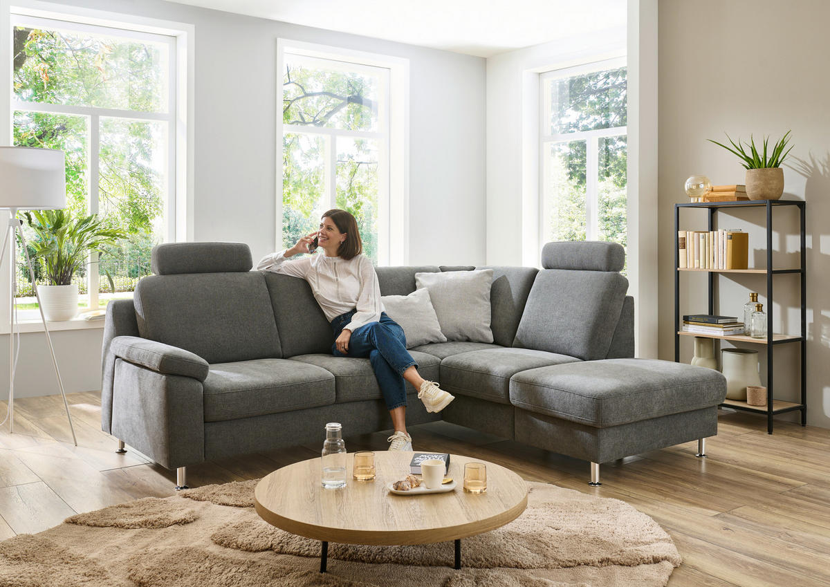 ECKSOFA in Webstoff Dunkelgrau  - Dunkelgrau/Alufarben, Konventionell, Textil/Metall (241/200cm) - Beldomo System