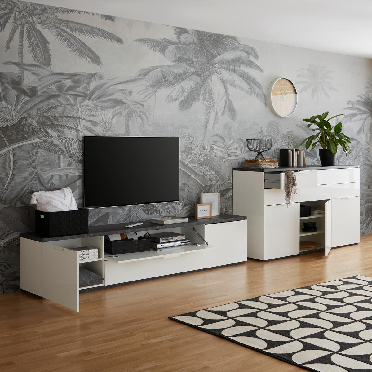 SIDEBOARD 180/102/50 cm  - vit/antracit, Modern, trämaterial (180/102/50cm) - Hom`in