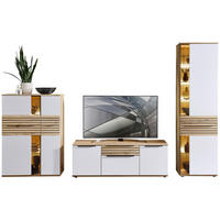 WOHNWAND  in Weiß, Buchefarben  330/215/45 cm  - Buchefarben/Schwarz, KONVENTIONELL, Glas/Holzwerkstoff (330/215/45cm) - Venda