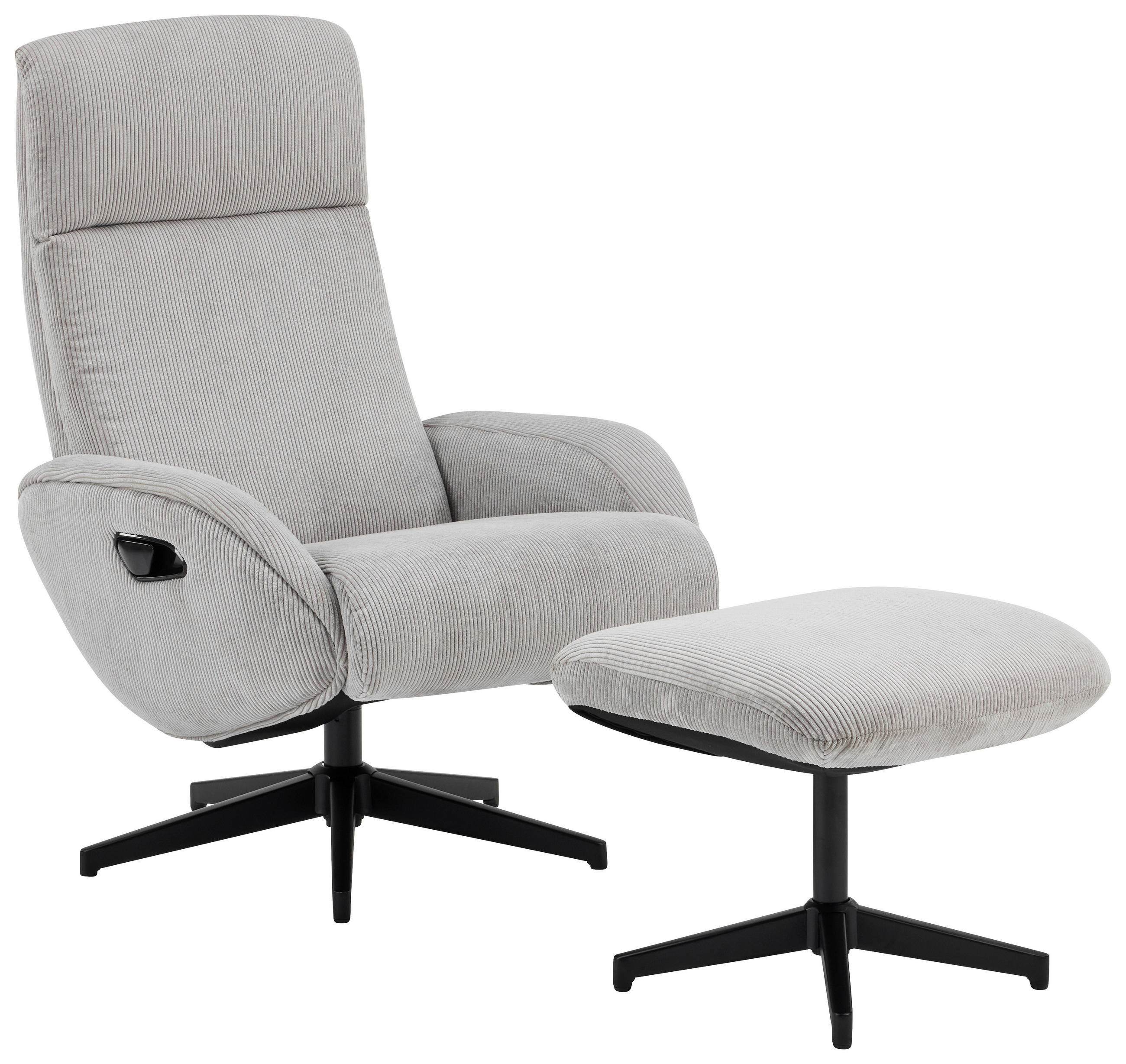 RELAXSESSELSET inkl. Funktion Cord Relaxfunktion, Hocker    - Schwarz/Grau, Design, Textil/Metall (75/106/74cm) - Xora