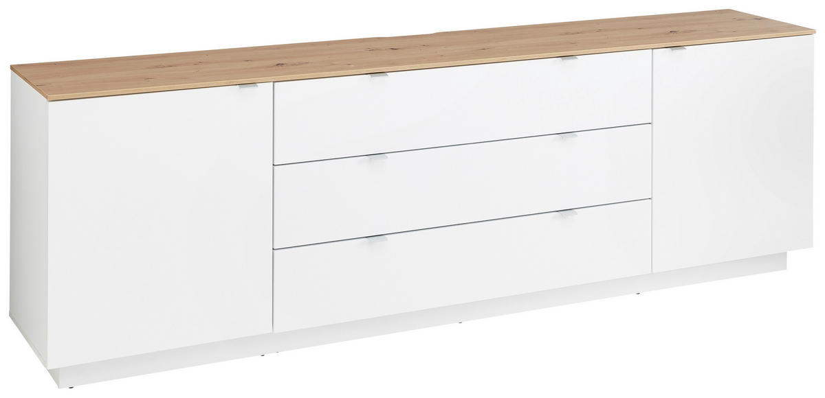 NÍZKA KOMODA, biela, dub artisan, 240/77/44 cm - biela/strieborná, Design, kov/kompozitné drevo (240/77/44cm) - MID.YOU