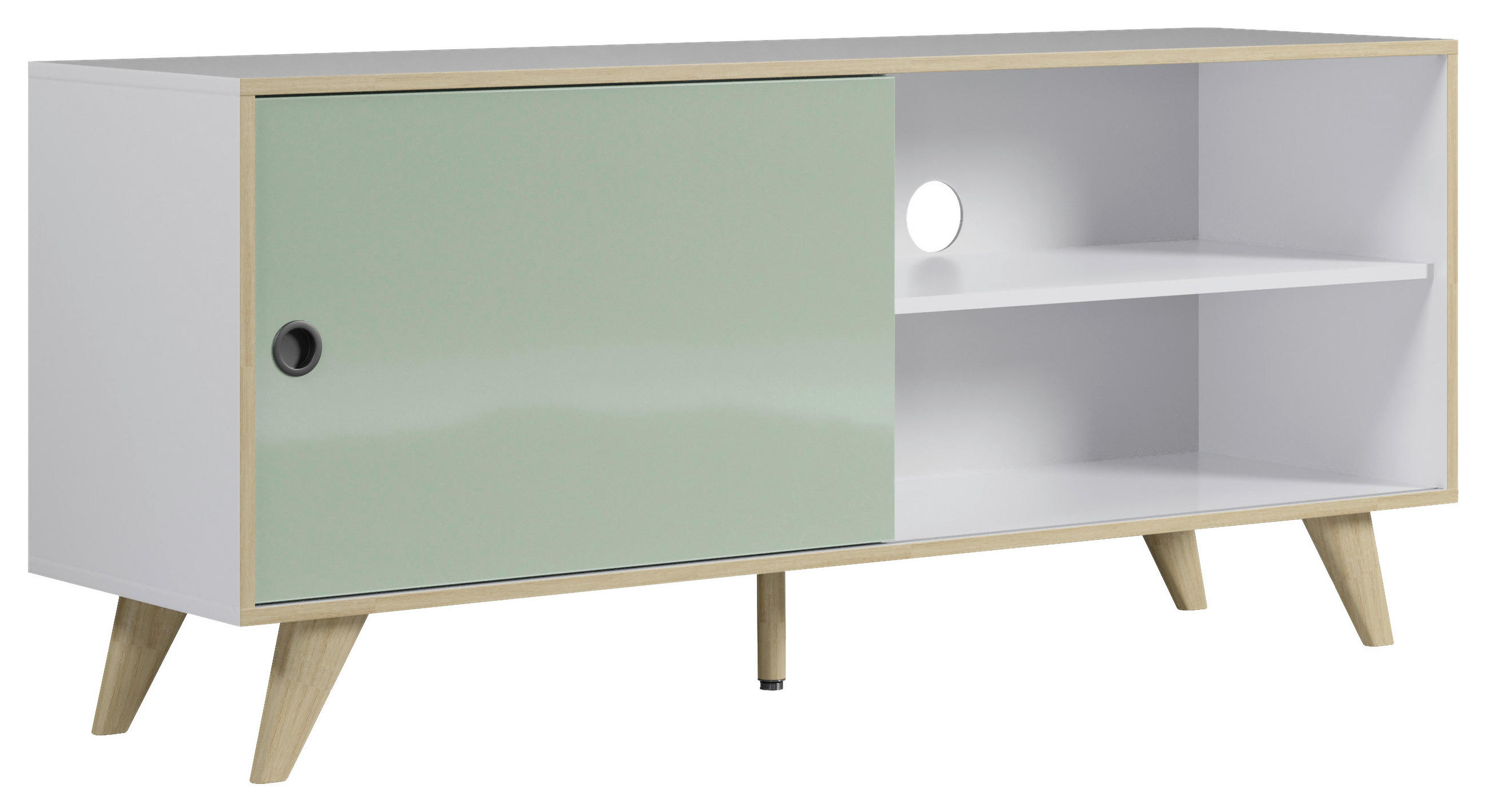 TV-ELEMENT Holzwerkstoff Grün, Eichefarben, Weiß Hochglanz  - Eichefarben/Weiß Hochglanz, MODERN, Holzwerkstoff/Kunststoff (145/63/40cm) - Boxxx