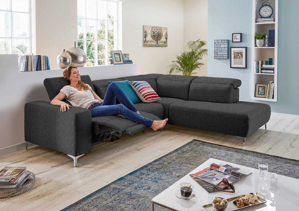ECKSOFA Dunkelgrau Flachgewebe  - Dunkelgrau, Design, Textil/Metall (238/290cm) - Pure Home Lifestyle