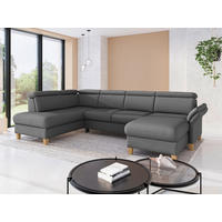 WOHNLANDSCHAFT GLENDALE E Dunkelgrau Flachgewebe  - Eichefarben/Dunkelgrau, KONVENTIONELL, Holz/Textil (193/321/166cm) - Sit & More