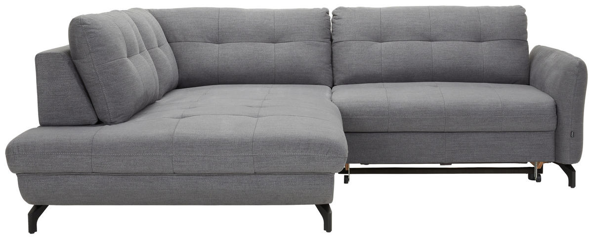 ECKSOFA in Flachgewebe, Leinenoptik Dunkelgrau  - Dunkelgrau/Schwarz, Design, Textil/Metall (208/247cm) - Xora