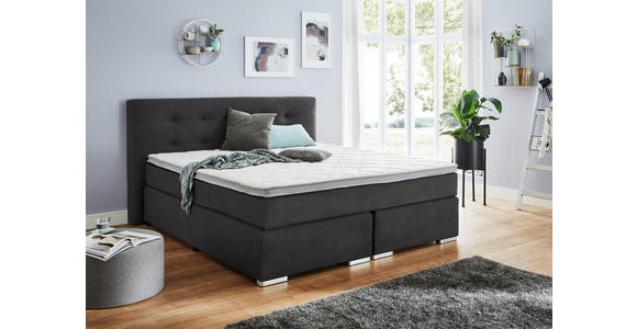 BOXSPRINGBETT 180/200 cm,  in Anthrazit, Topper, Matratzen, H2 + H3 = mittel + fest  - Chromfarben/Anthrazit, KONVENTIONELL, Kunststoff/Textil (180/200cm) - Carryhome