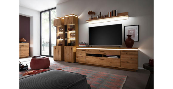 WOHNWAND 4-teilig  in Grau, Eichefarben  340/204/50 cm  - Eichefarben/Anthrazit, Natur, Glas/Holz (340/204/50cm) - Linea Natura