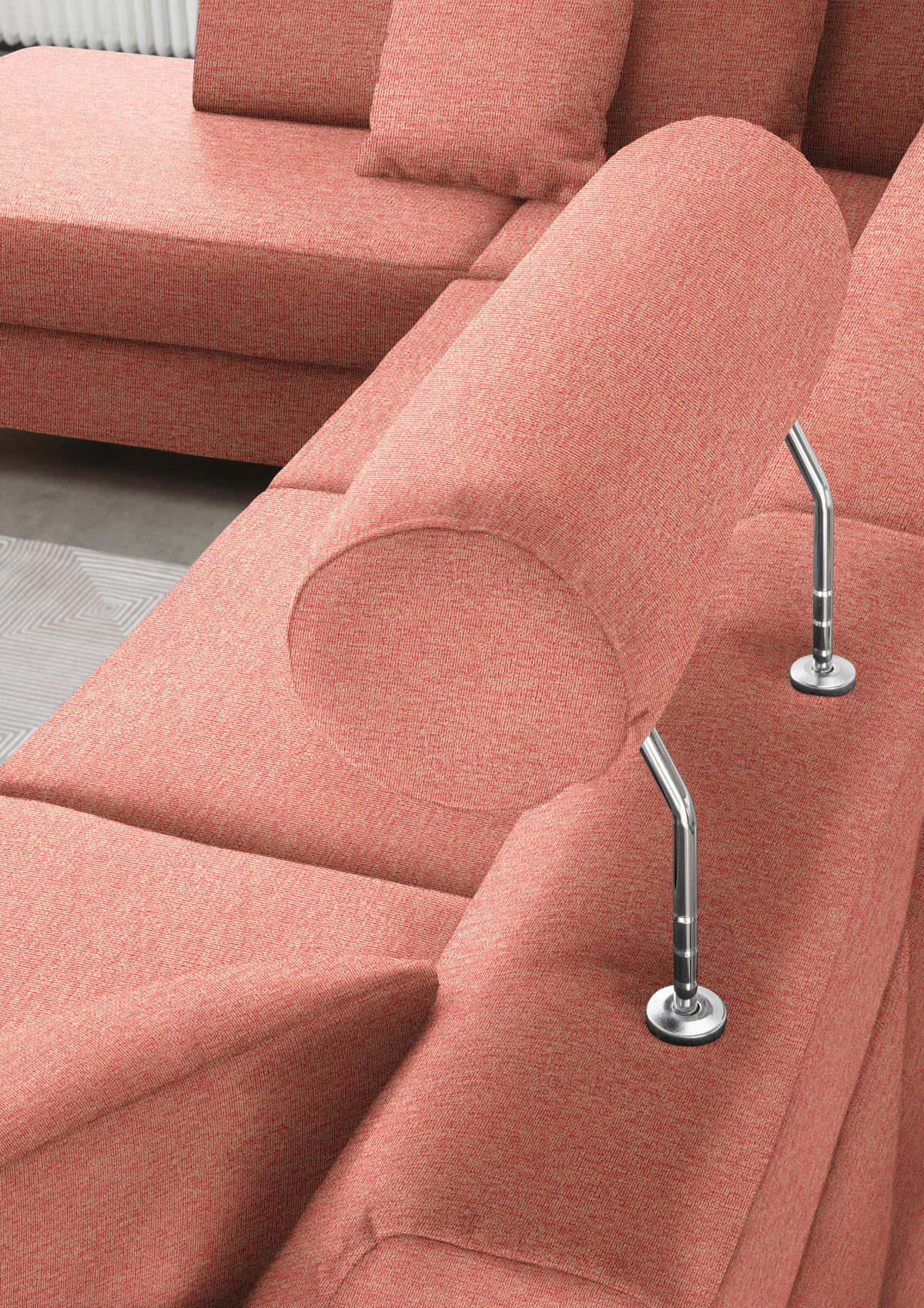 WOHNLANDSCHAFT in Webstoff Koralle  - Koralle/Schwarz, Design, Holz/Textil (198/296/165cm) - Xora