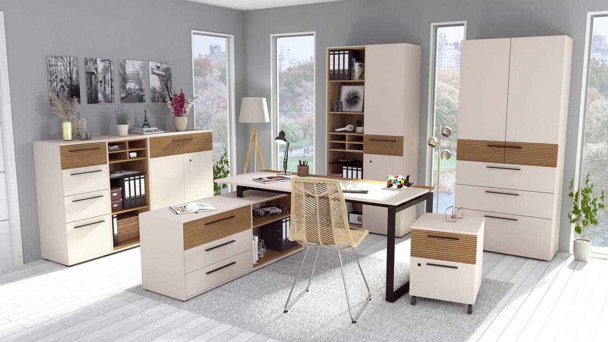 AKTENSCHRANK Schwarz, Eichefarben, Kaschmir  - Kaschmir/Eichefarben, MODERN, Holzwerkstoff (89,8/201/43cm) - Novel