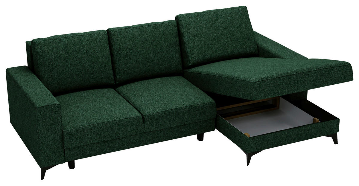 ECKSOFA in Flachgewebe Grün  - Schwarz/Grün, Design, Textil/Metall (244/156cm) - Livetastic