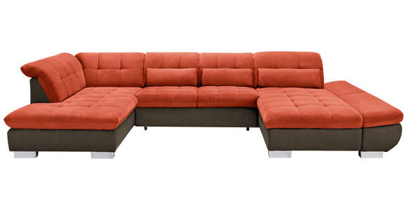 WOHNLANDSCHAFT in Mikrofaser Orange - Chromfarben/Orange, Design, Kunststoff/Textil (211/350/204cm) - Xora