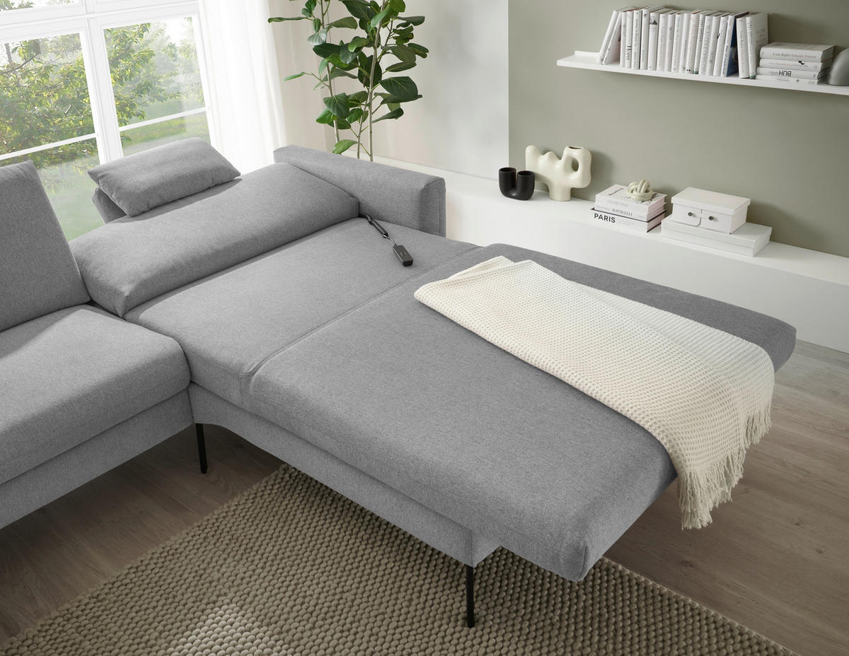 ECKSOFA Grau Flachgewebe  - Schwarz/Grau, Design, Textil/Metall (270/187cm) - Musterring