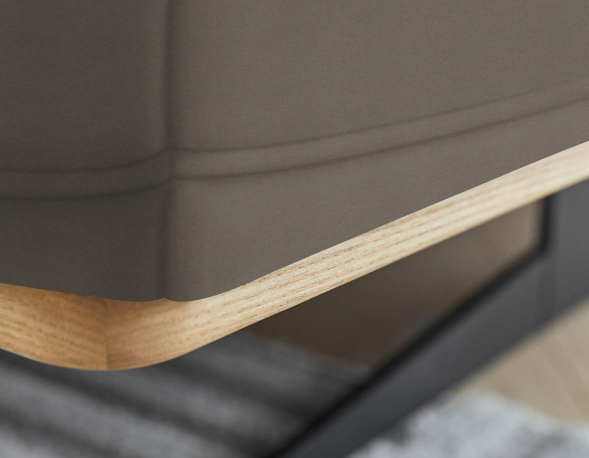ECKSOFA in Echtleder Graubraun  - Eichefarben/Graubraun, Design, Leder/Holz (305/163cm) - Novel