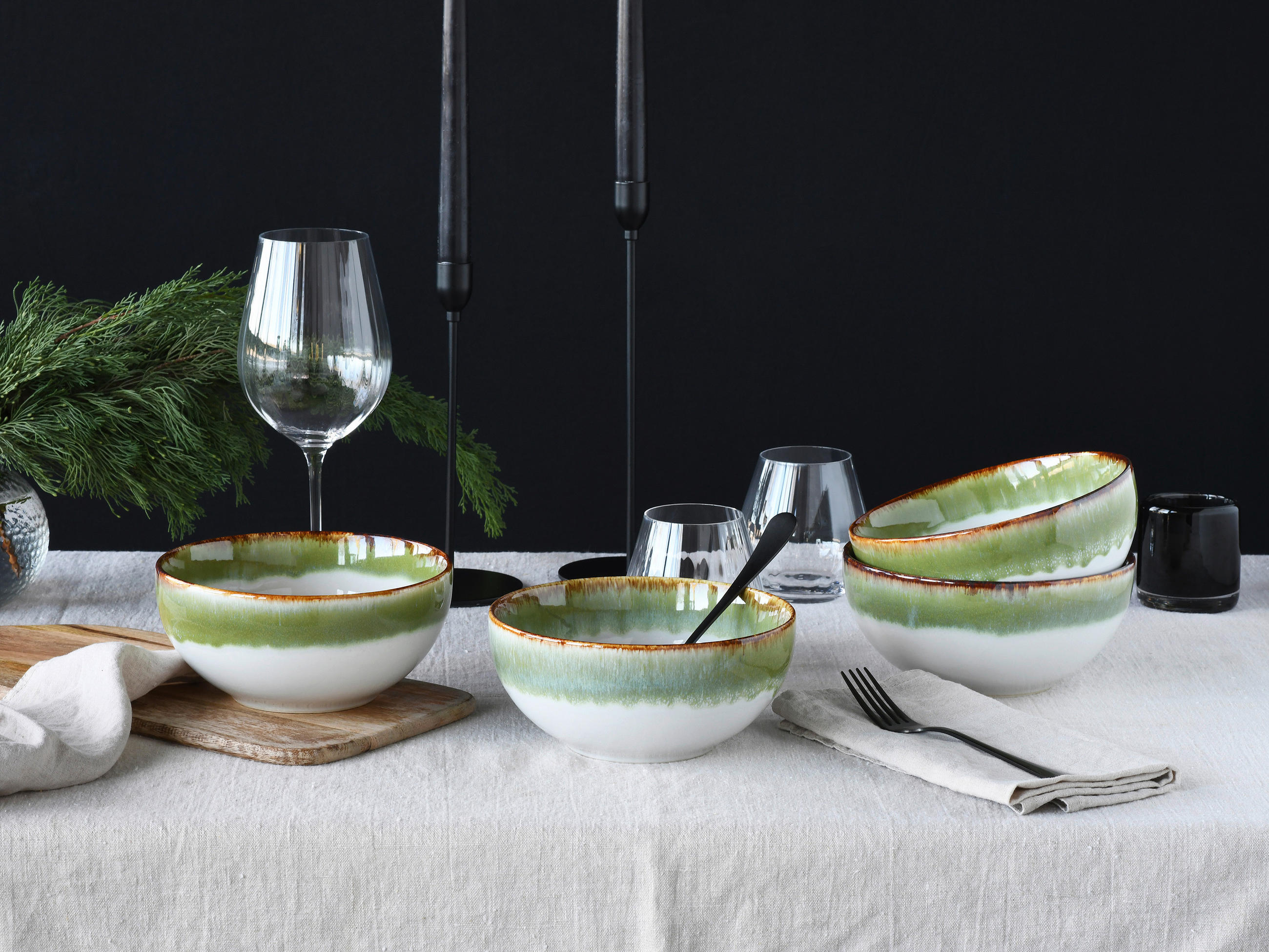 SKÅLSET 4 delar Cascade   - vit/grön, Design, keramik - Creatable