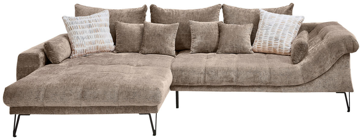 ECKSOFA Chenille Braun  - Schwarz/Braun, Konventionell, Textil/Metall (192/310cm) - Livetastic