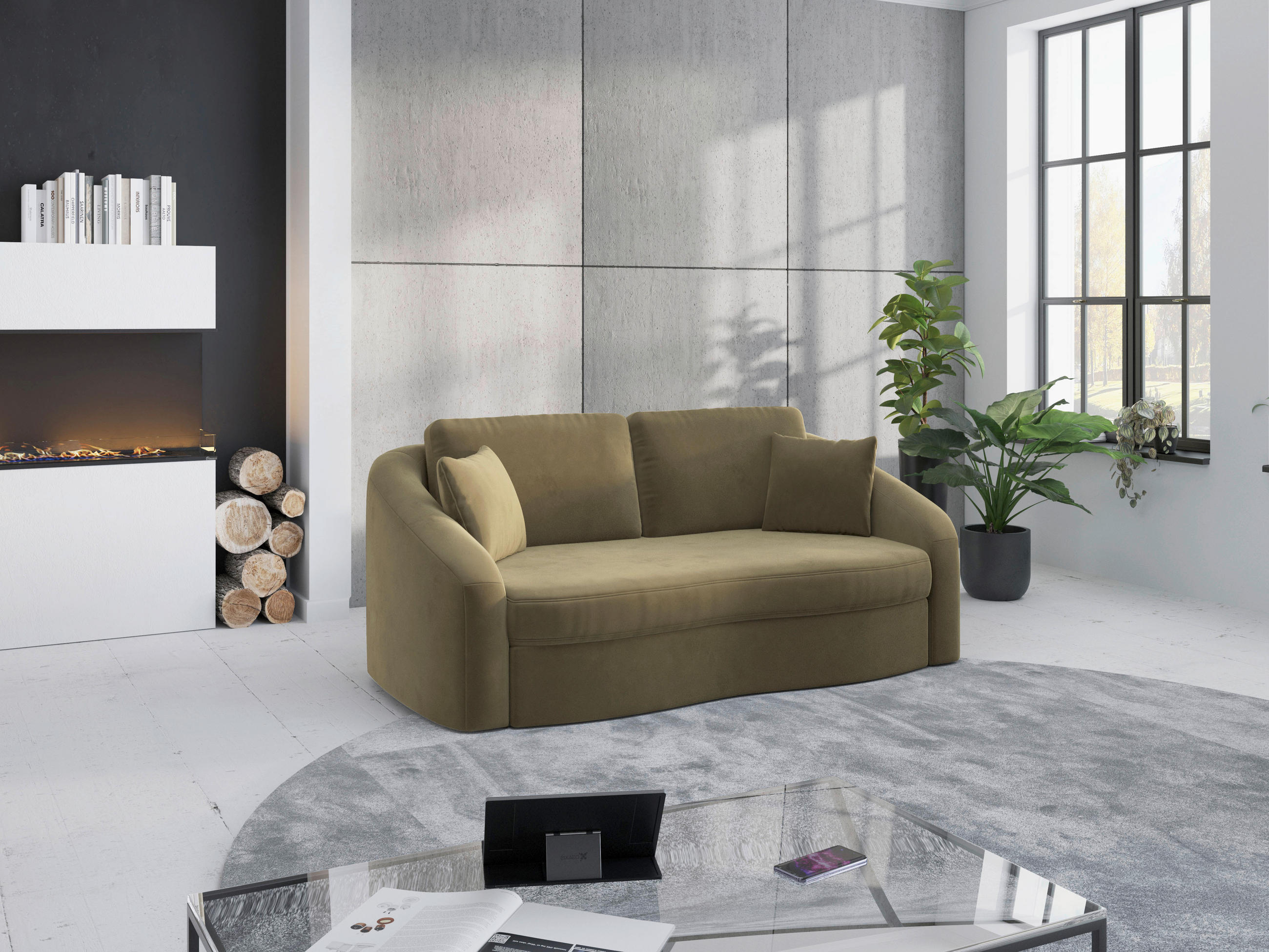 2,5-SITZER in Samt Olivgrün - Schwarz/Olivgrün, Modern, Kunststoff/Textil (196/88/107cm) - Sit & More