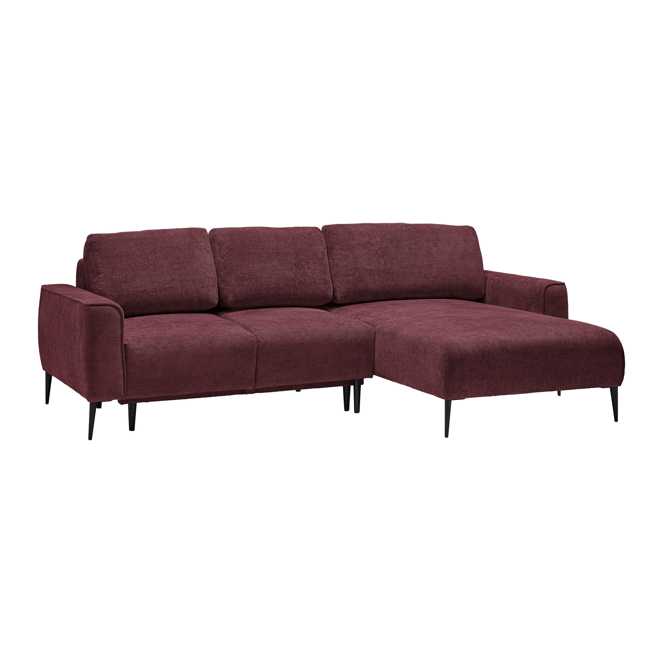 ECKSOFA in Webstoff Bordeaux  - Bordeaux/Schwarz, Modern, Textil/Metall (255/164cm) - MID.YOU